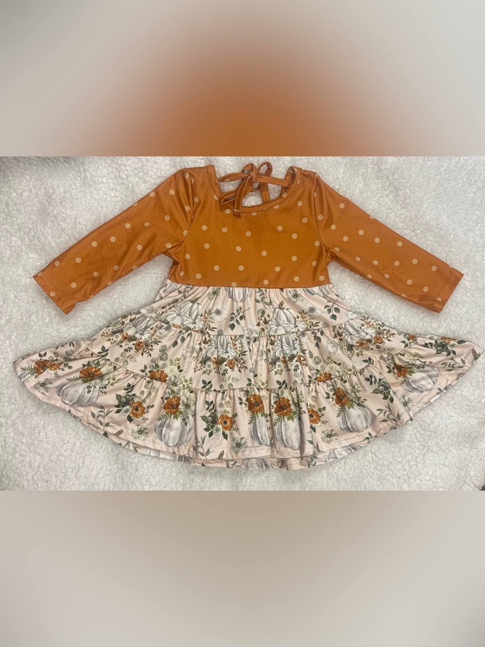 Marie Nicole Girls 3XS Pumpkin Floral Fall Thanksgiving Dress